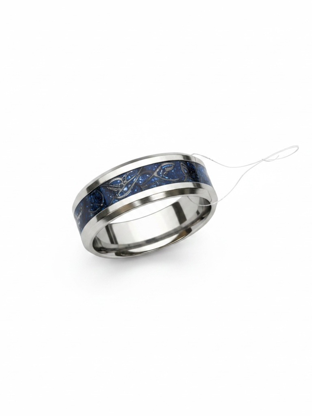 Stunning Men's Stainless Steel shiny blue Ring with Bold Design - Size 11